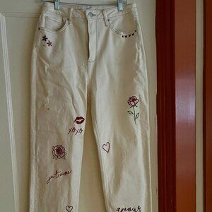 Driftwood embroidered off-white straight leg jeans